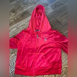 PLAYBOY Vibrant Red Hoodie with bedazzled rhinestones